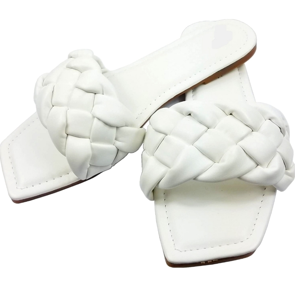 White Flat Slides w Braided Strap Size 8.5